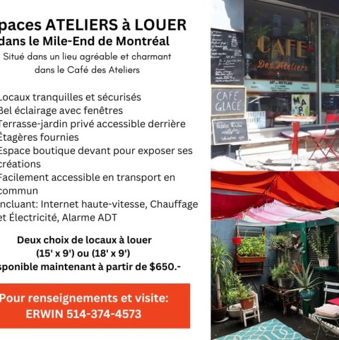 Espace ATELIERS à LOUER dans le Mile-End de Montréal